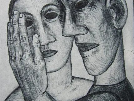 Nuria Quevedo: ohne Titel (Paar), Berlin, 2015 (Radierung auf Papier; 53,5 x 39,3 cm)