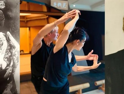 links: Michiko Umemura (Großmutter von Yuko Matsuyama), mittig: Hans-Werner Klohe und Yuko Matsuyama, rechts: Frieda Kößler (Urgroßmutter von Hans-Werner Klohe)