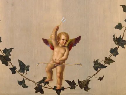 Adolf Senff: Amor auf einer zwischen Rosenbouquets hängenden Efeuranke, 1823