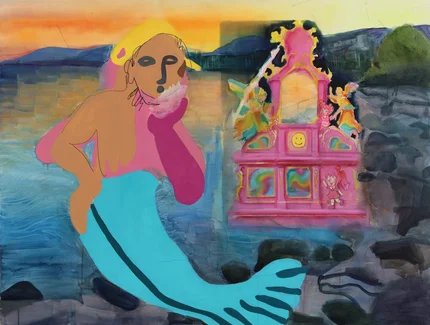 Meerjungmann, 2026,Watercolor and oil on canvas 