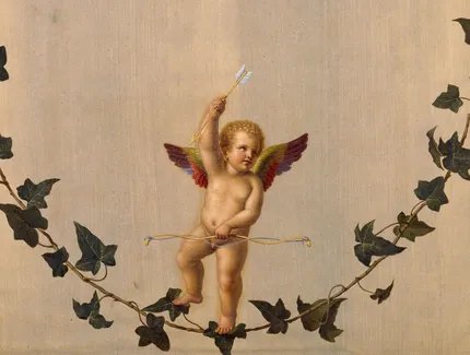 Adolf Senff: Amor auf einer zwischen Rosenbouquets hängenden Efeuranke, 1823