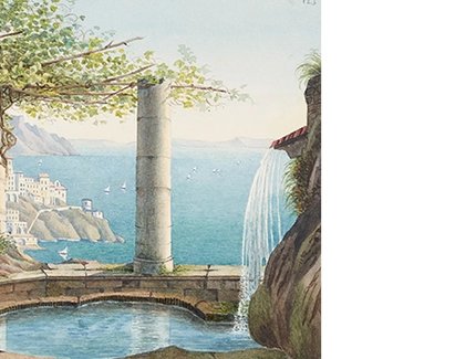 Zeichnung Felix Mendelssohn Bartholdys: Amalfi, vom Kloster aus gesehen, 2. Fassung, November 1836. Weihnachtsgeschenk für Cécile Jeanrenaud