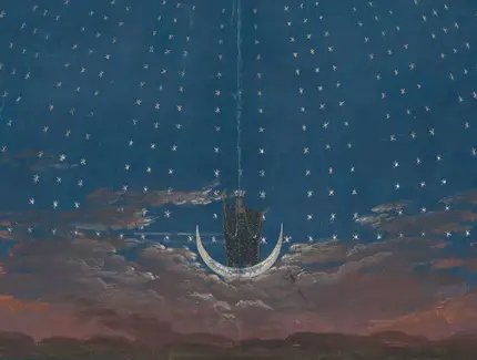 Karl Friedrich Schinkel, Bühnenbildentwurf für die Sternenhalle der Königin der Nacht in Mozarts Zauberflöte, Detail, um 1815