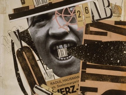 Collage by Raoul Hausmann featuring various pictorial elements in muted, yellowish colours.