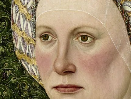Jacob Elsner, Bildnis einer Frau mit golddurchwirkter Haube (Detail), um 1500