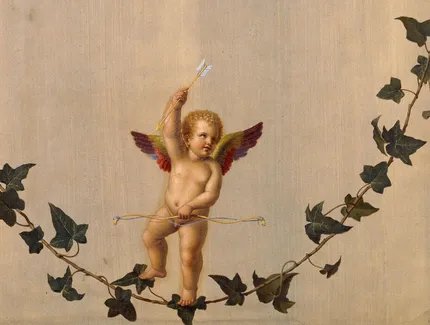 Adolf Senff: Amor auf einer zwischen Rosenbouquets hängenden Efeuranke, 1823