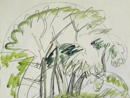 Ernst Ludwig Kirchner, Baumgruppe auf Fehmarn, 1913, Aquarell über Kreide auf Papier, Brücke-Museum