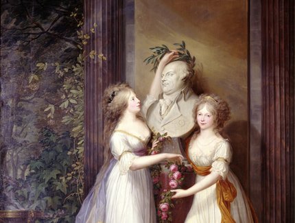 Friedrich Georg Weitsch: Luise und Friederike an der Büste Friedrich Wilhelms II., 1795