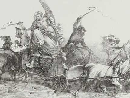Karikatur auf die gegensätzlichen preußischen und österreichischen Interessen in der deutschen Frage, J. A. Wagner, Frankfurt (Main), 1848 © DHM