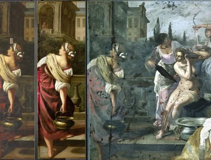 Artemisia Gentileschi, Bathseba im Bade, GK I 5392, verschiedene Zustände während der Restaurierung