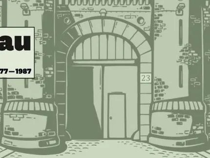 Comiczeichnung vom Spandauer Prison mit dem Schriftzug "Spandau Prison" und den Jahreszahlen 1877 - 1987