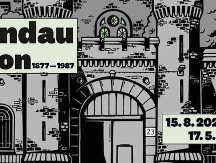 Comiczeichnung vom Spandauer Prison mit dem Schriftzug "Spandau Prison" und den Jahreszahlen 1877 - 1987