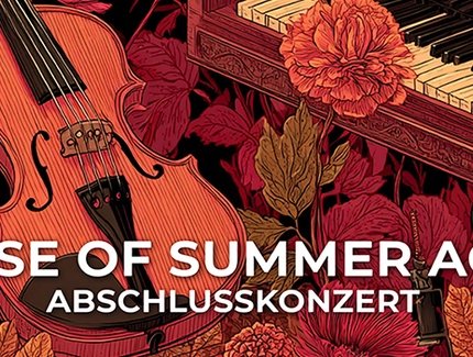 Illustration von Rosen, Violinen und einem Piano