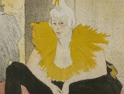 Henri de Toulouse-Lautrec, Die sitzende Clownin, Fräulein Chao-U-Kao, aus der Folge „Elles“ –1. Tafel, Lithografie, Schwarz auf Velin, 36,3 x 37 cm Henri de Toulouse-Lautrec, Die sitzende Clownin, Fräulein Chao-U-Kao, aus der Folge „Elles“ –1. Tafel, Lithografie, Schwarz auf Velin, 36,3 x 37 cm