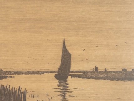 Hans am Ende: Torfboote auf der Hamme, um 1900, Radierung in Braun