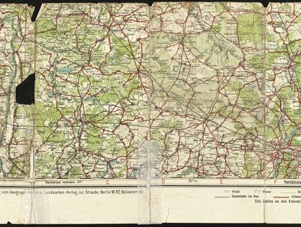 Landkarte, die Max de Winter für den Fußweg vom KZ Sachsenhausen bis Havelberg nutzte, ohne Jahr