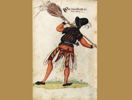 Heldt'sches Trachtenbuch: Ein Hausknecht zu Nürnberg, Zeichnung in Bilderhandschrift / Trachtenbuch, 1560 -1580, Kunstbibliothek, Sammlung Modebild