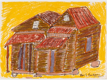 Ölpastell Bild mit Häusern