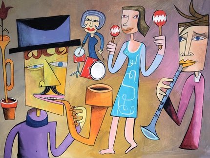 Musiker:innen gemalt.