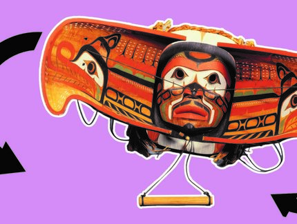 Collage mit einer Maske der kanadischen First Nation Kwakwaka`wakw