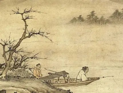 Siegel des Kano Motonobu (1476-1559), In der Stille Angeln, Detail. Hängerolle, Tusche und leichte Farbe auf Papier