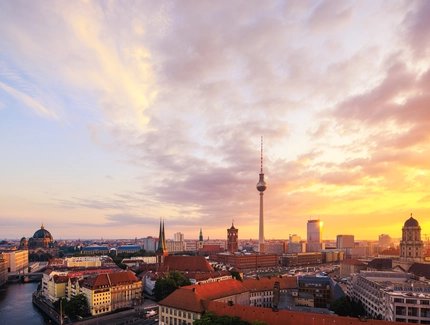 Berlin Panorama Summer Skyline with TV Tower and Clouds