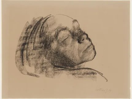 Selbstbildnis mit geschlossenen Augen nach hinten geneigt, 1909, Kreide