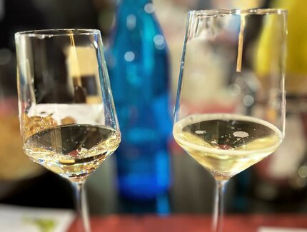 Weingläser gefüllt mit Weißwein