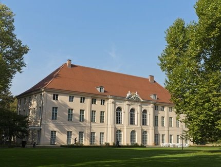 Sommeransicht vom Garten mit Blick auf das Schloss Schönhausen