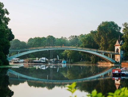 Abteibrücke connecting treptower park to Insel der Jugend in Berlin, Germany