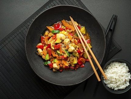 Chinese food with meat and vegetables