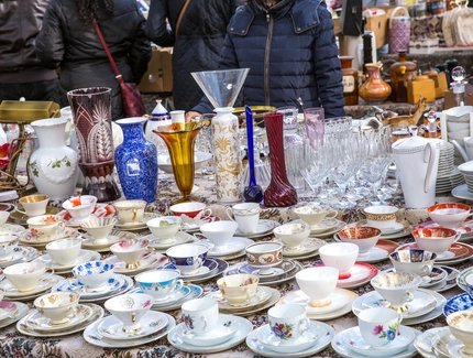 Cups Arranged At Market For Sale
