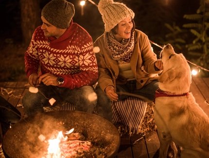 Lagerfeuer mit Hund