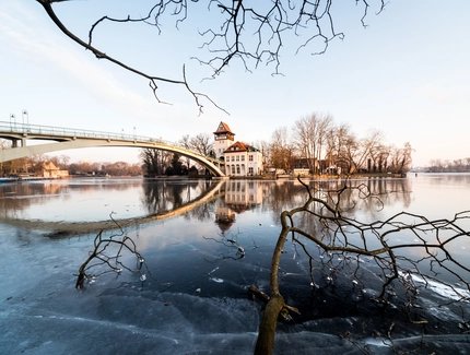 The Insel der Jugend in Berlin in winter under blue skies 