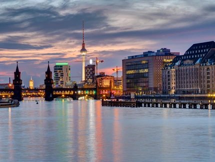 Sunset at Oberbaumbrücke in summer