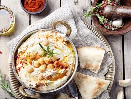 Hummus, chickpea dip, with rosemary, paprika