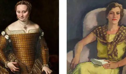 Sofonisba Anguissola, Bianca Ponzoni Anguissola, Detail, 1557 | Eugen Spiro, Die Gattin des Künstlers, Detail, 1929