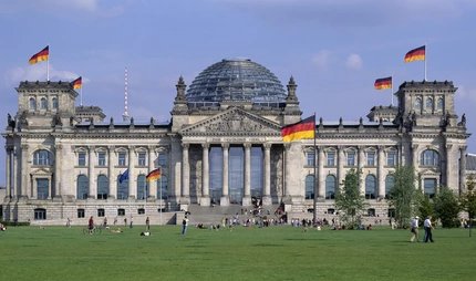 Flapping flags on the Reichstag in Berlin