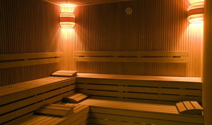 Vacant benches of wooden sauna, Turkey, Istanbul, Beykoz