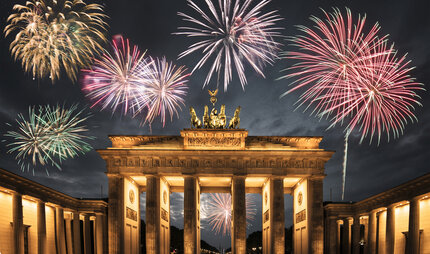 Fireworks at New Years Eve at Brandenburg Gate in Berlin
