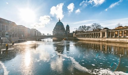 ice on river with berlin cathedral