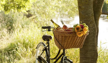 Fahrradausflug und Picknick Fahrrad mit Picknickkorb