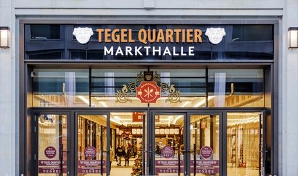Entrance door to Tegel Market Hall in Tegel Quarter