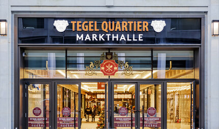 Entrance door to Tegel Market Hall in Tegel Quarter